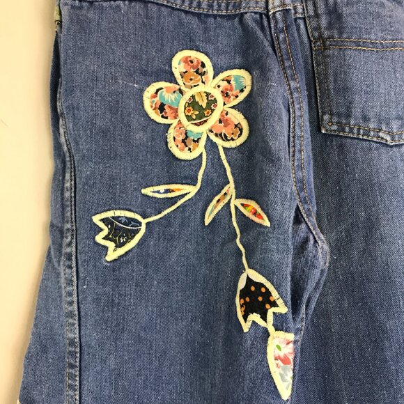 Women's Vintage Pentimento wide flare small size boho applique jeans - Picture 5 of 10